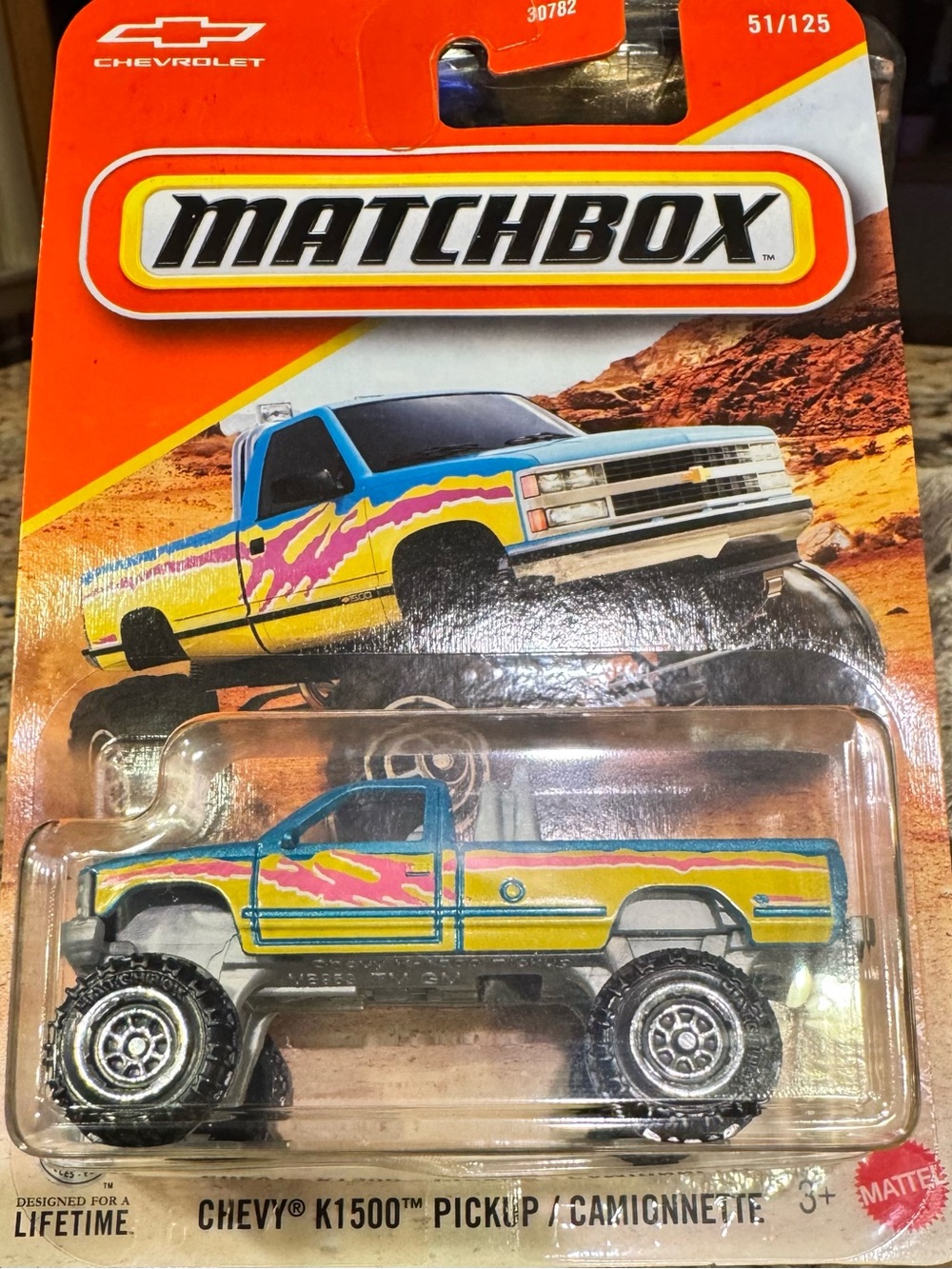 Matchbox Chevy K1500 Pickup Toy Truck - Yellow, Blue & Pink